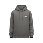 Hoodie gris vista frontal con diseño minimalista de corazón