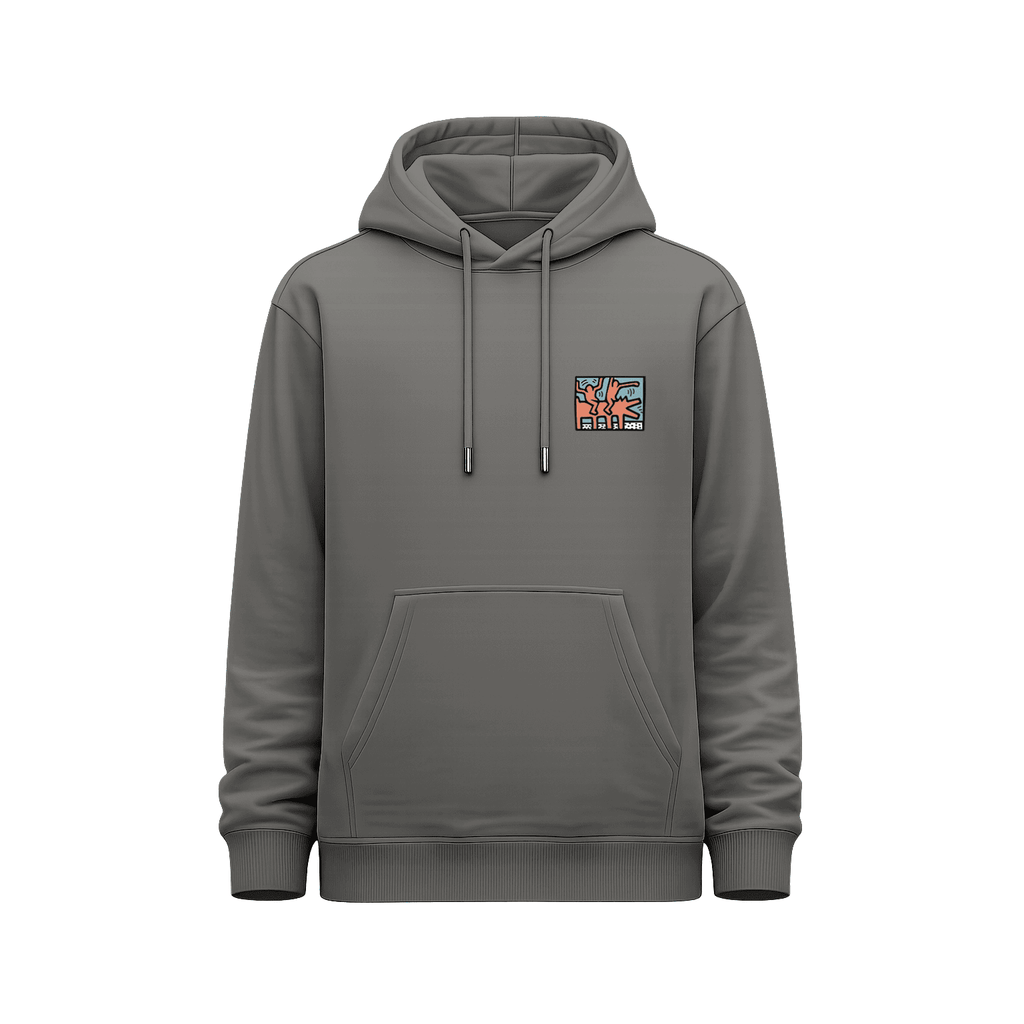 Hoodie gris unisex con pequeño estampado Keith Haring Pisa 89 en el pecho