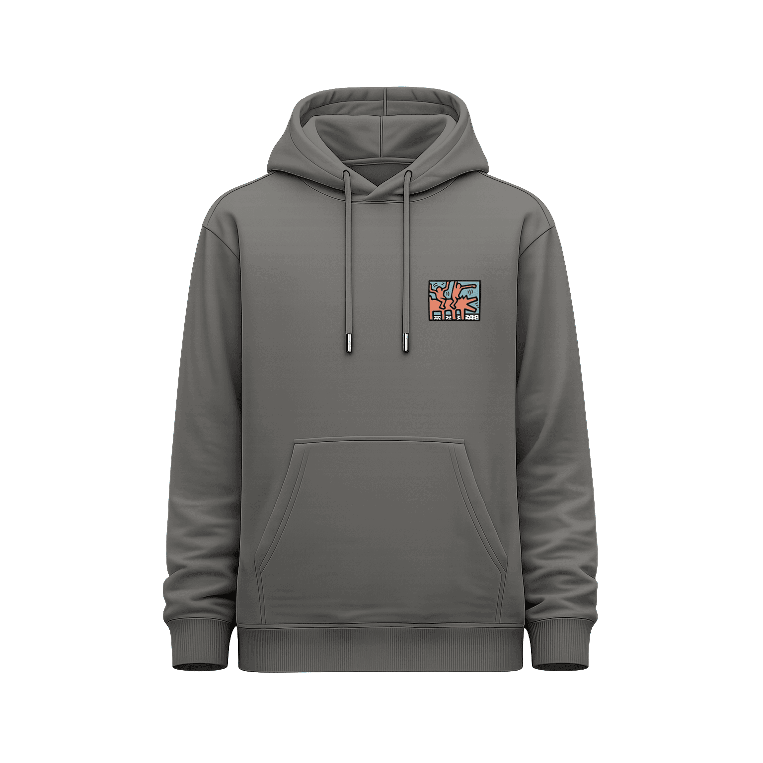 Hoodie gris unisex con pequeño estampado Keith Haring Pisa 89 en el pecho