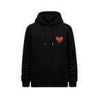 Hoodie negro Keith Haring Alien fight con pequeño corazón rojo con rostro en el pecho